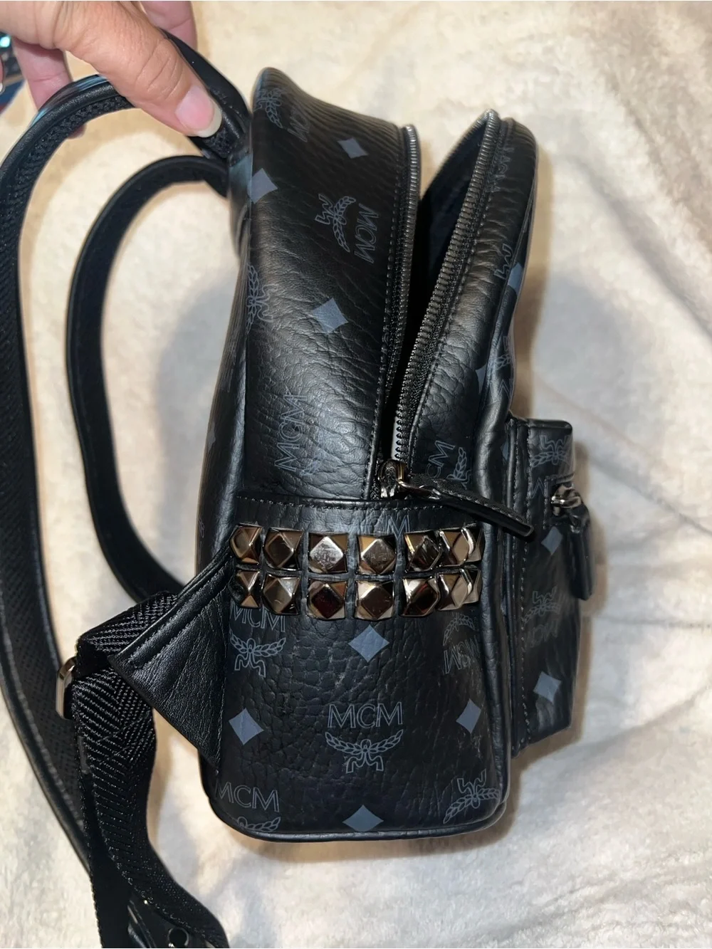 MCM coated canvas small stark side studs backpack (has authenticity paper)